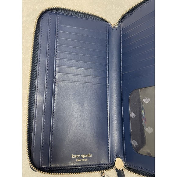 Kate Spade Navy Blue Leather Zipper Wallet Multi Pockets Style J183 - Picture 3 of 7